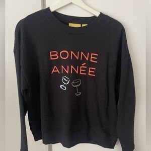 Maeve 100% Cotton Black Crewneck Sweater with Coral Text and Glasses Graphic